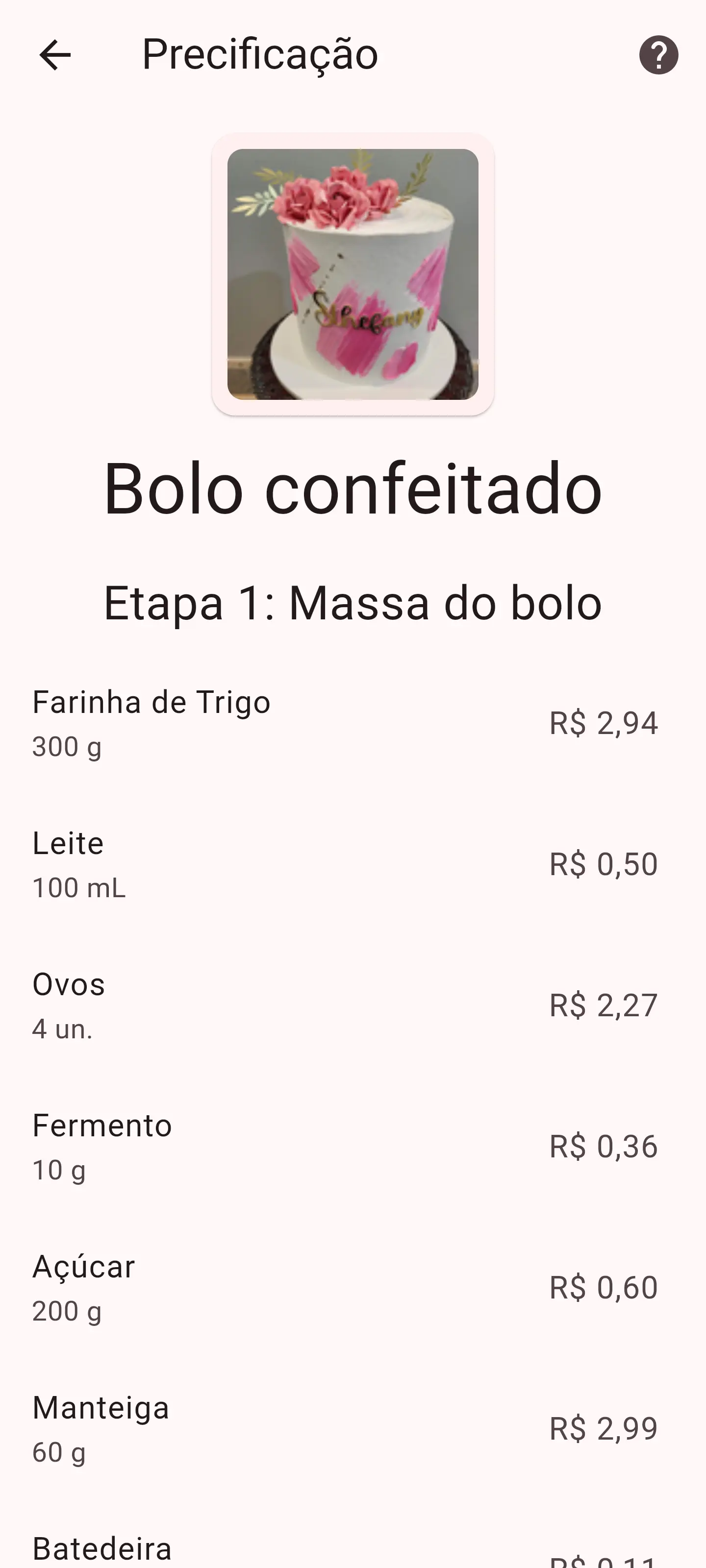 Dados da receita