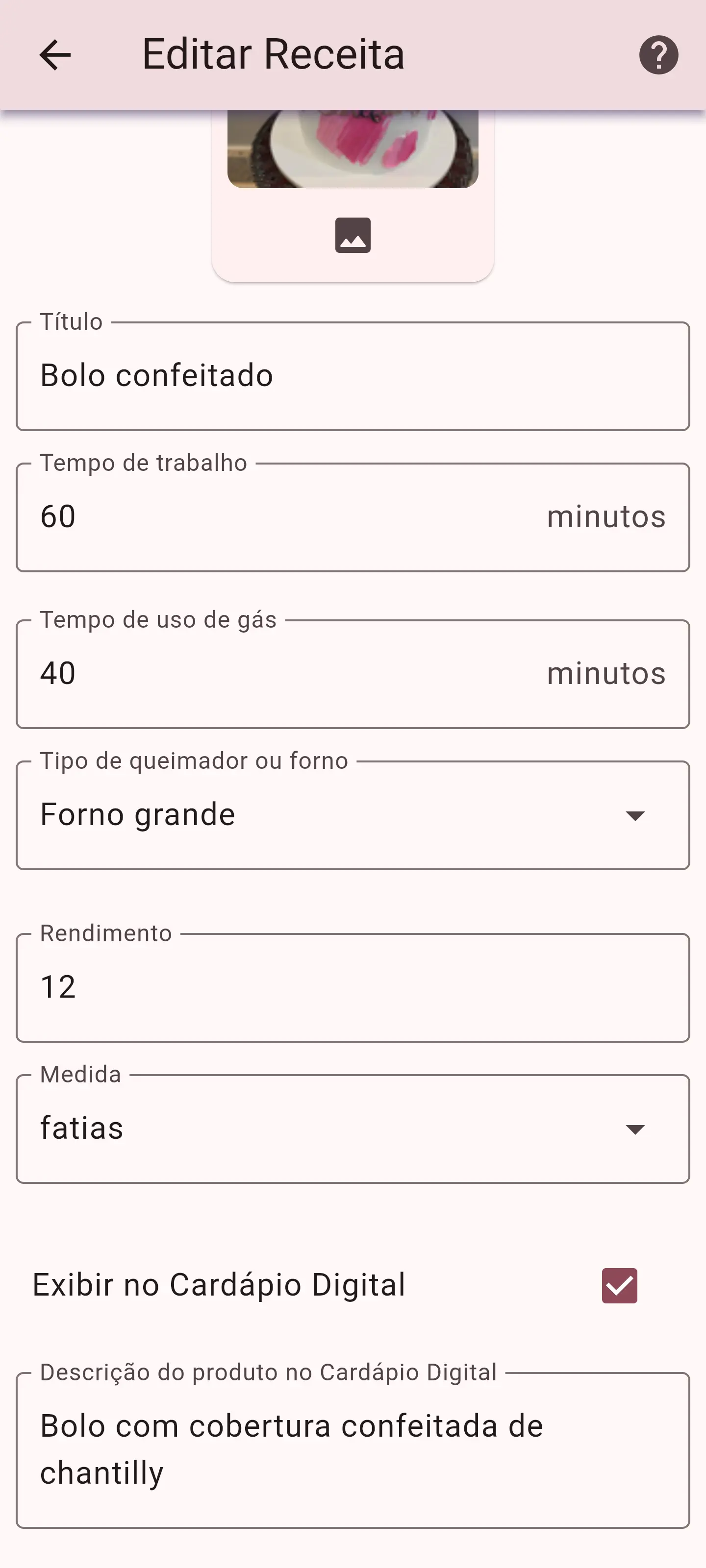 Dados da receita