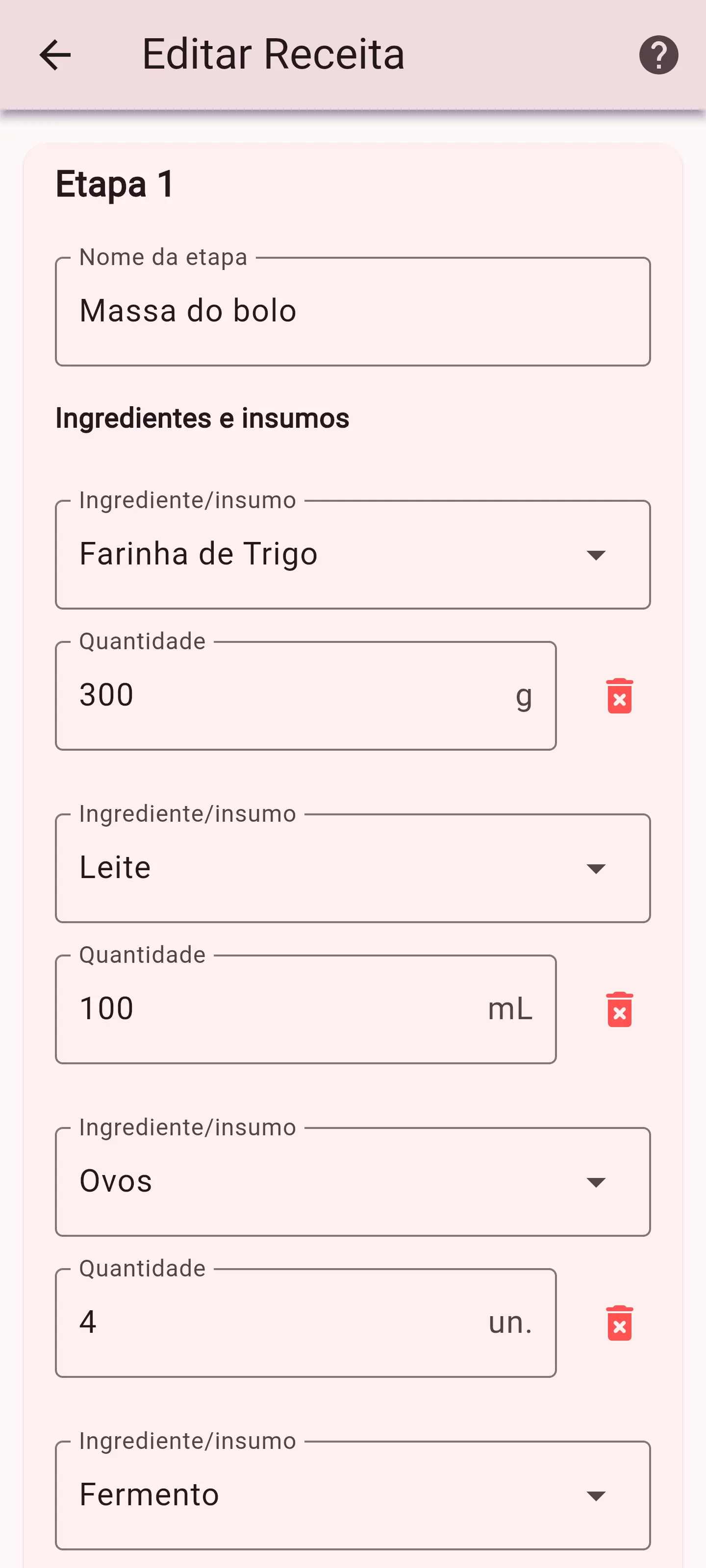 Insumos da receita