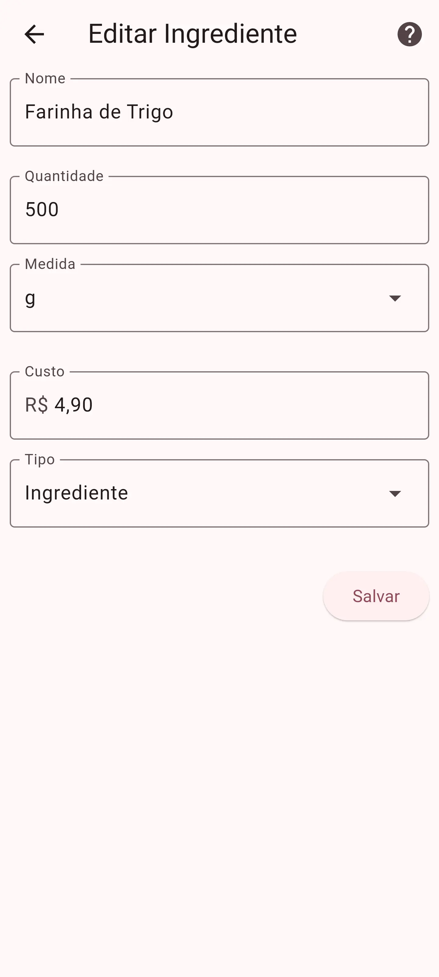 Cadastro de insumo